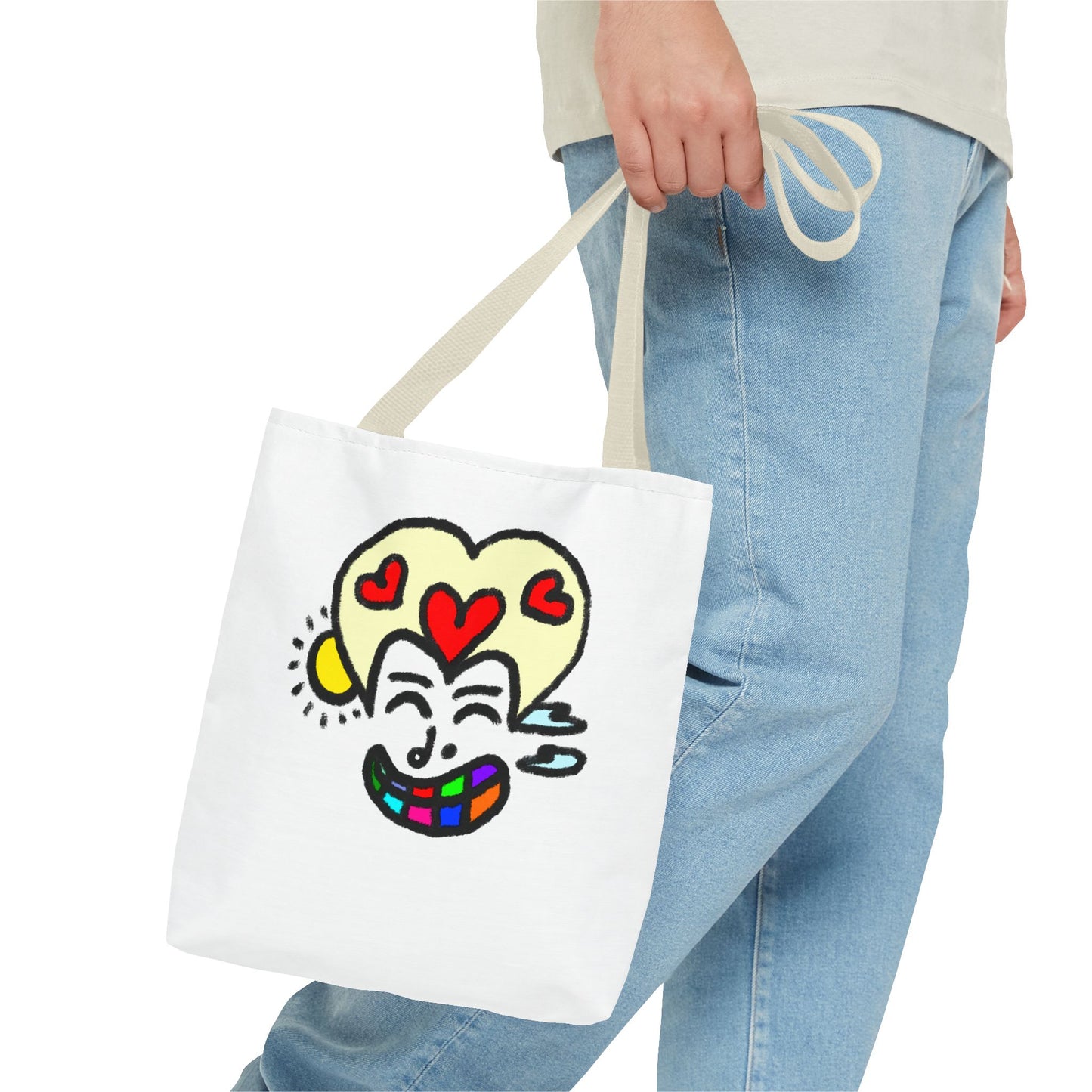 Heart-Eyes Rainbow Smile Tote Bag