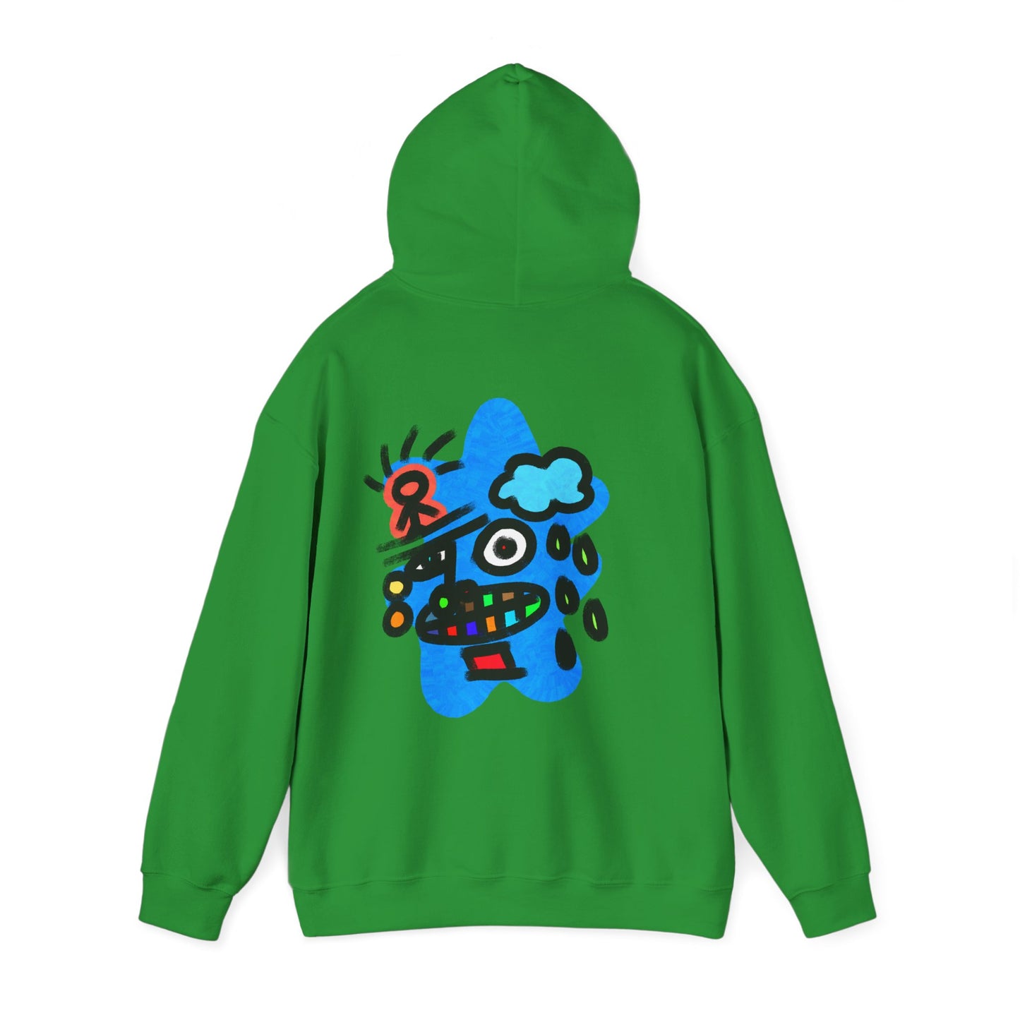 Abstract Street Art Hoodie — Colorful Cartoon Face Graphic Back Print