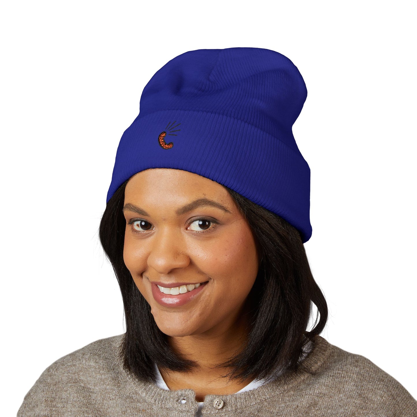 Embroidered Little Sausage Cuffed Beanie — Cute Minimalist Knit Hat