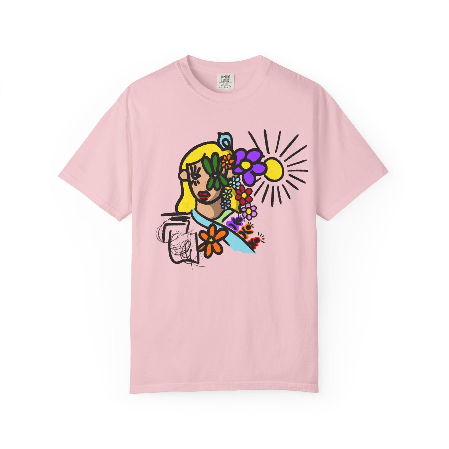 Floral Sunface T-Shirt — Colorful Abstract Flower Portrait Tee
