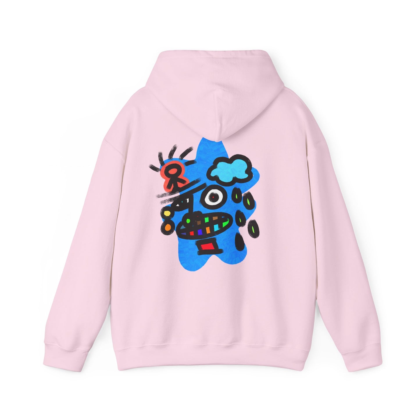 Abstract Street Art Hoodie — Colorful Cartoon Face Graphic Back Print