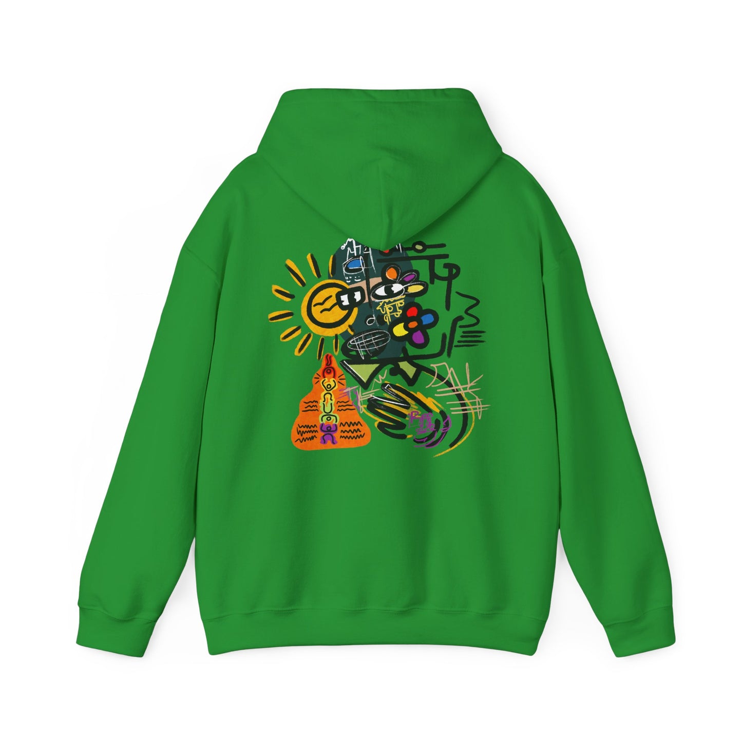 Abstract Colorblock Hoodie — “Mask On” Vibrant Graffiti Art Back Print