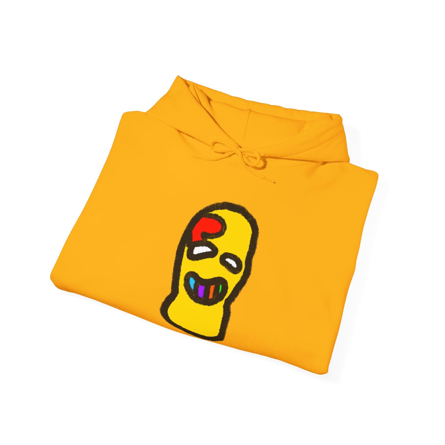 Skull Mask Hoodie — Playful Yellow Graffiti Face Pullover