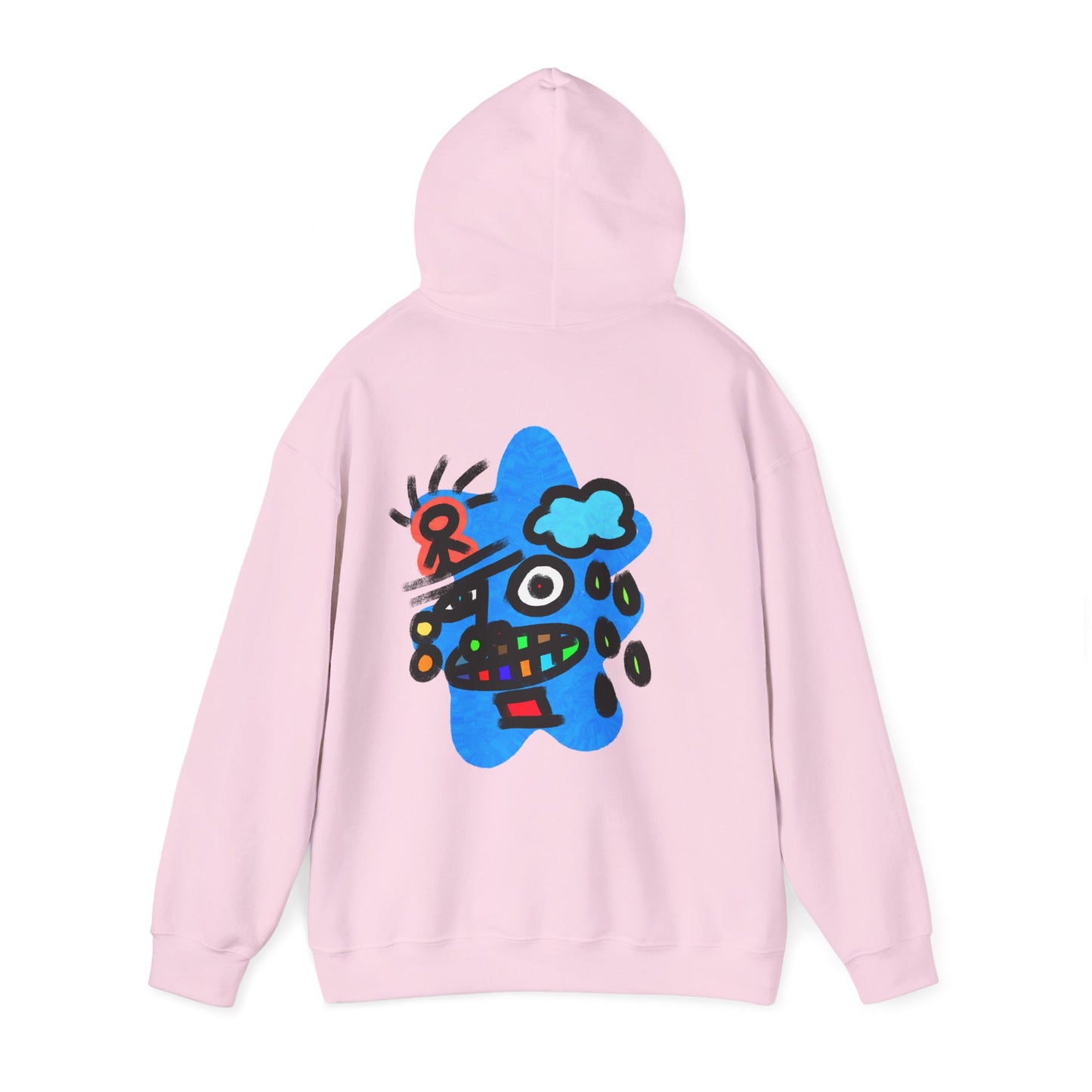 Abstract Street Art Hoodie — Colorful Cartoon Face Graphic Back Print