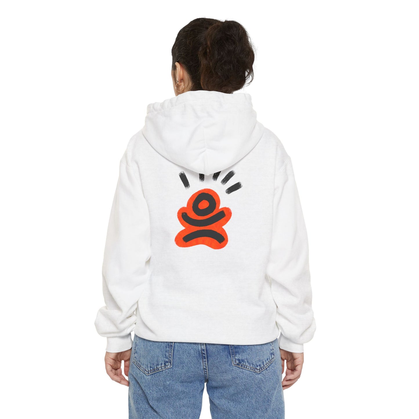 Minimalist Abstract Icon Hoodie — Retro Orange Zen Graphic