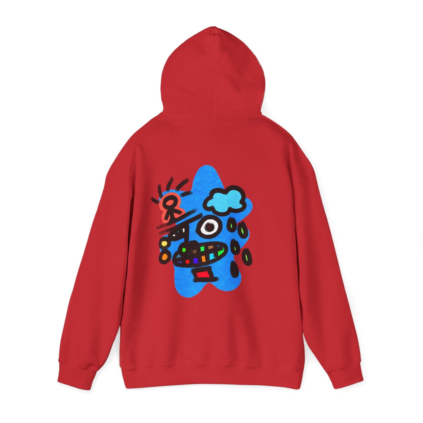 Abstract Street Art Hoodie — Colorful Cartoon Face Graphic Back Print