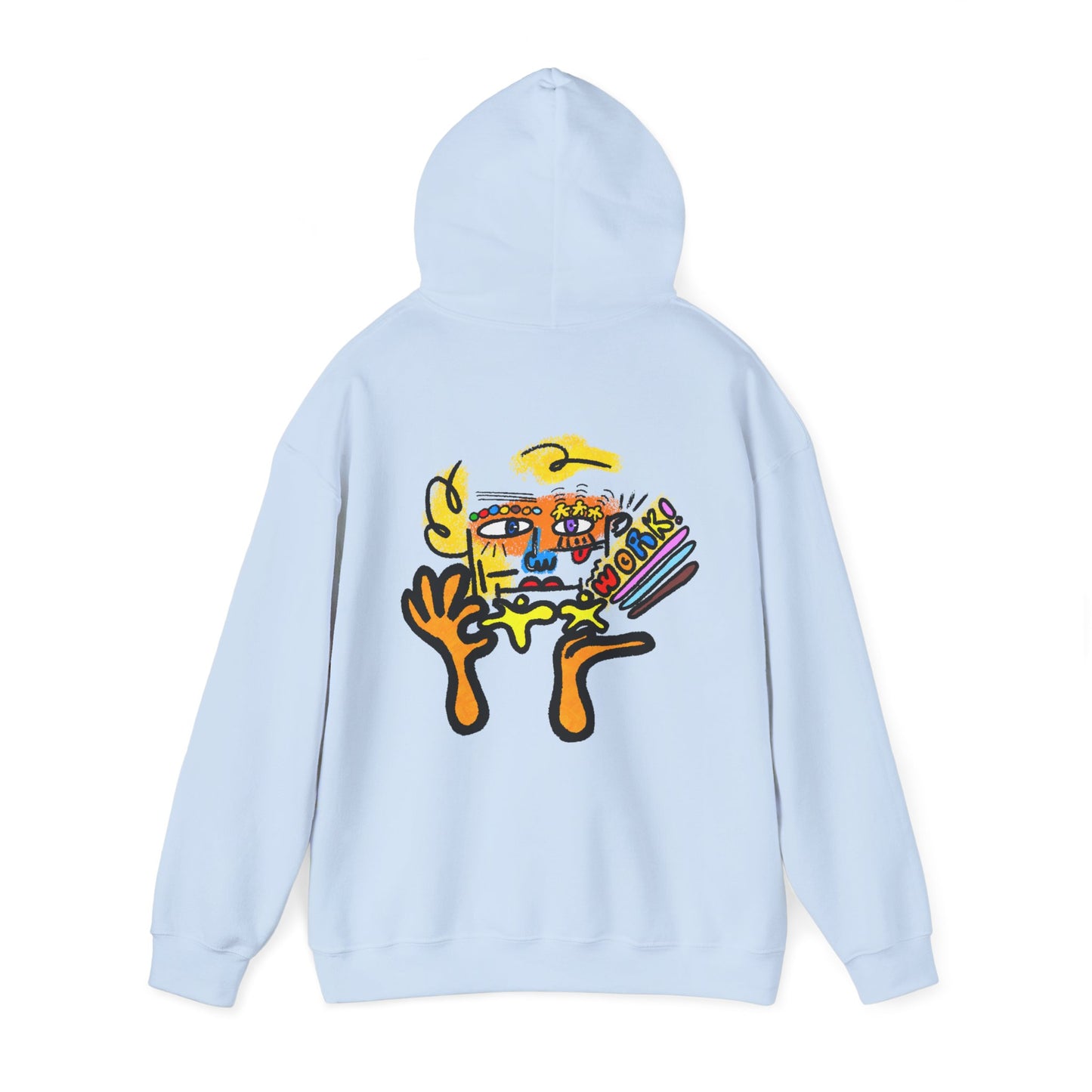Abstract Face Art Hoodie — Colorful Surreal "No Worries" Graphic Pullover