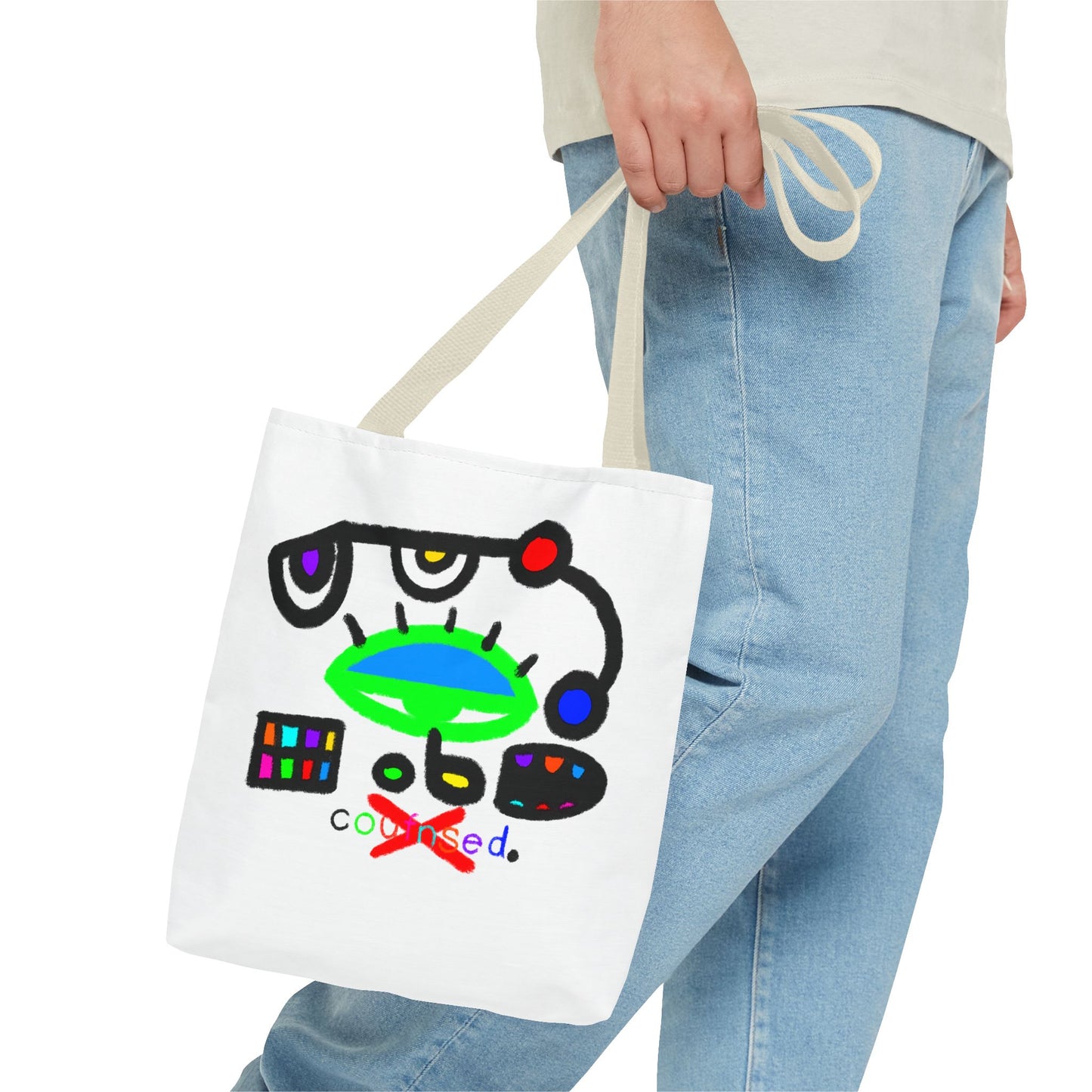 Abstract Space Face Tote Bag — Colorful Surreal Art AOP Tote