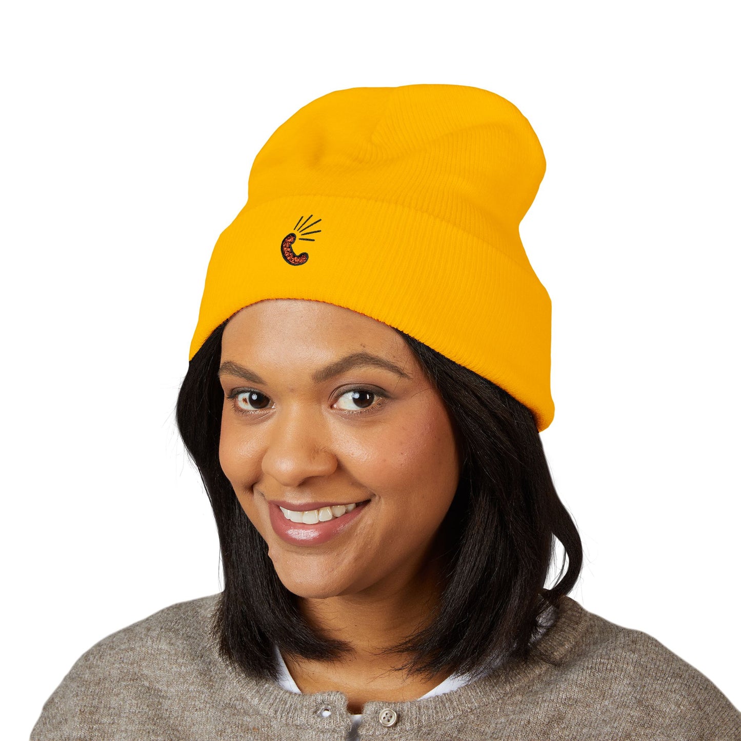 Embroidered Little Sausage Cuffed Beanie — Cute Minimalist Knit Hat