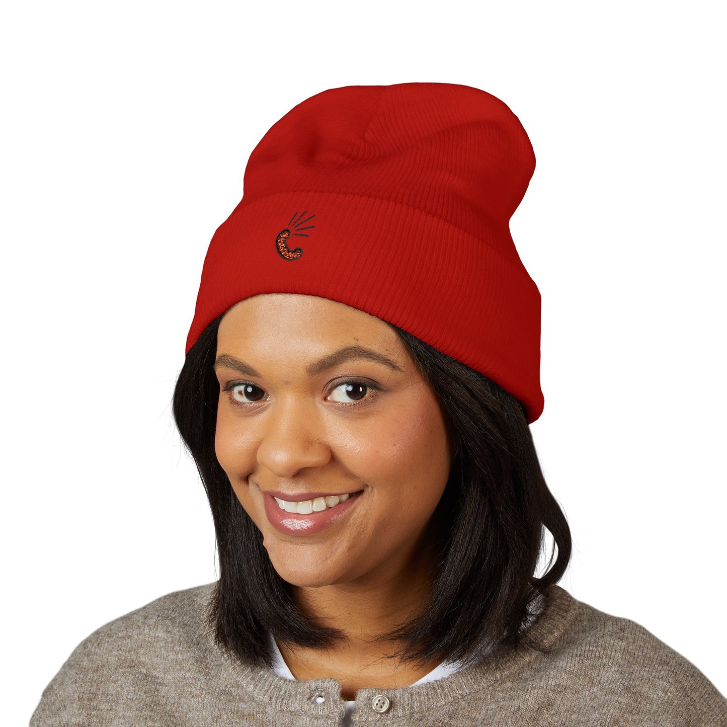 Embroidered Little Sausage Cuffed Beanie — Cute Minimalist Knit Hat
