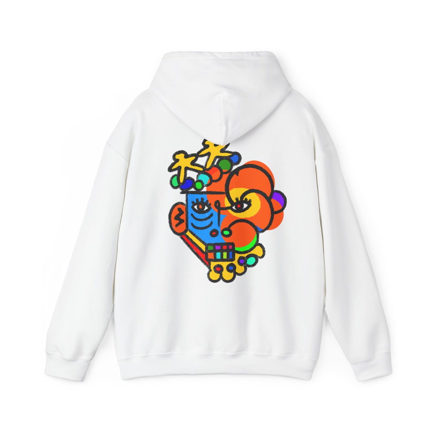 MoDobo Abstract Face Hoodie — Vibrant Pop Art Back Graphic