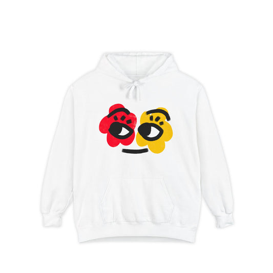 Hoodie — Playful Two-Flower Face Graphic (Red & Yellow)