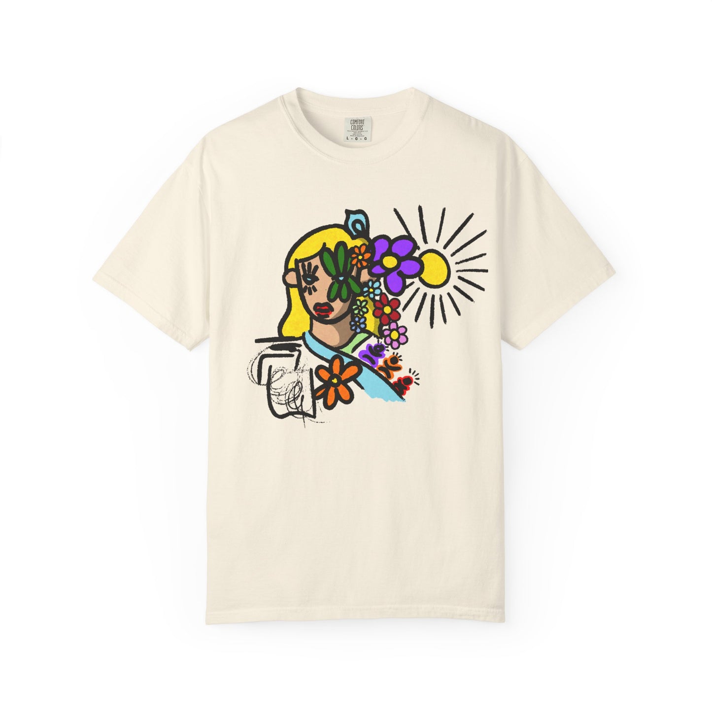 Floral Sunface T-Shirt — Colorful Abstract Flower Portrait Tee