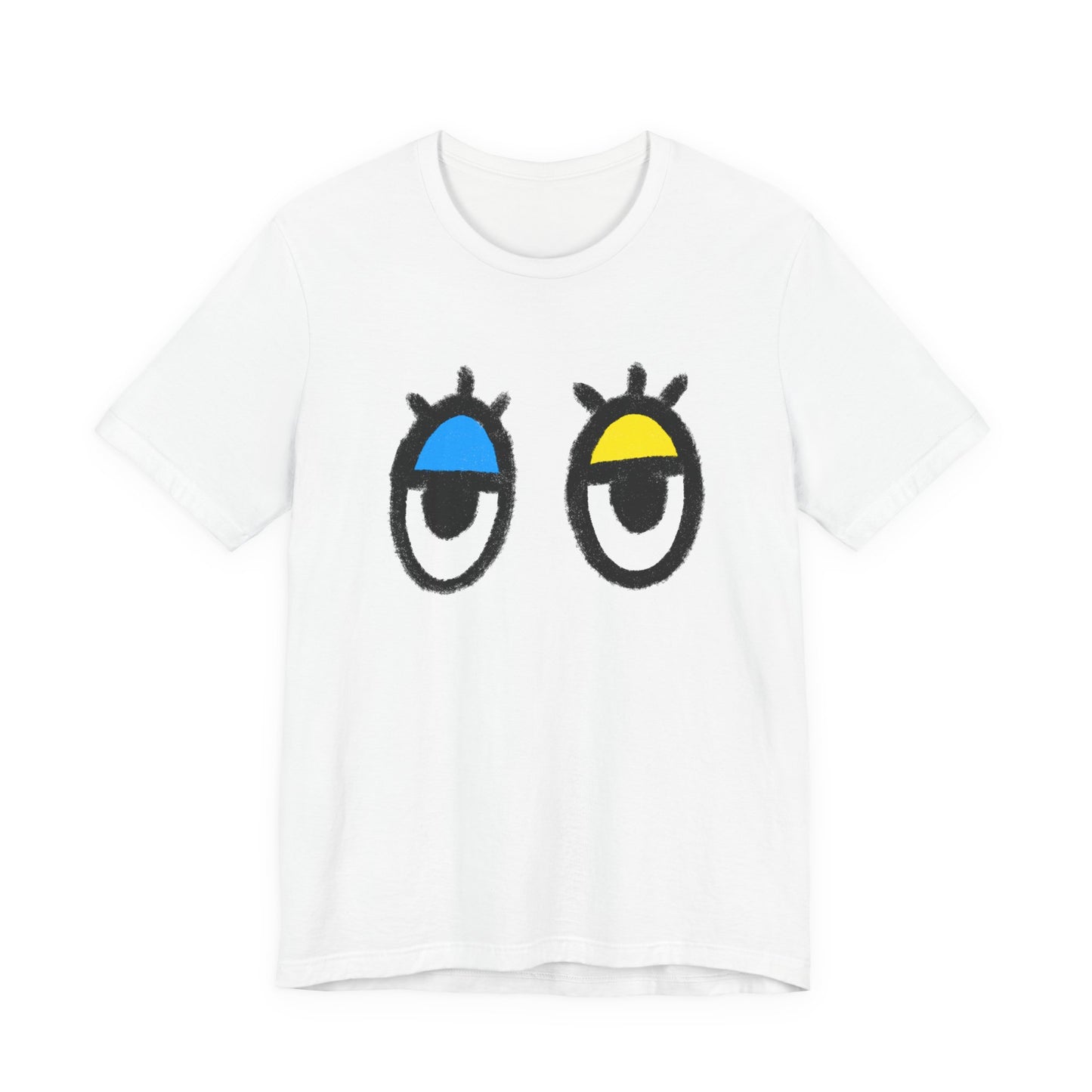 Drowsy Eyes Graphic Tee — Blue & Yellow Eyelid Cartoon T-Shirt