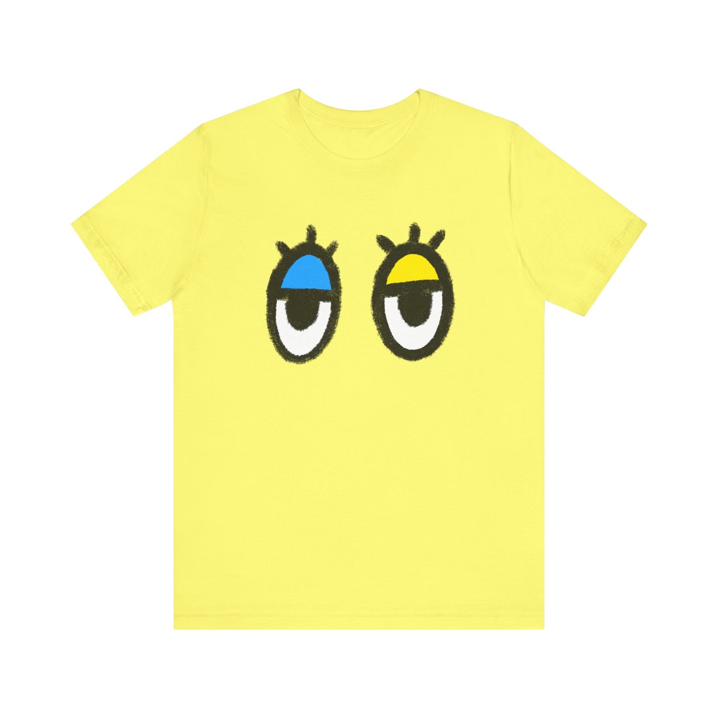 Drowsy Eyes Graphic Tee — Blue & Yellow Eyelid Cartoon T-Shirt