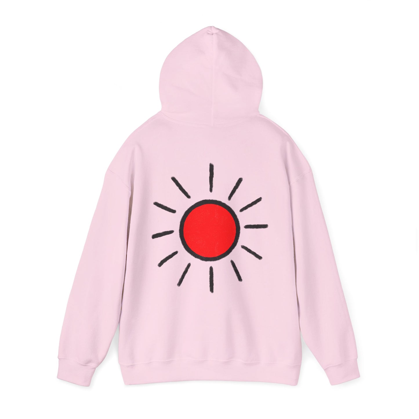 Sunshine Graphic Hoodie — Red Sun Illustration Back Print