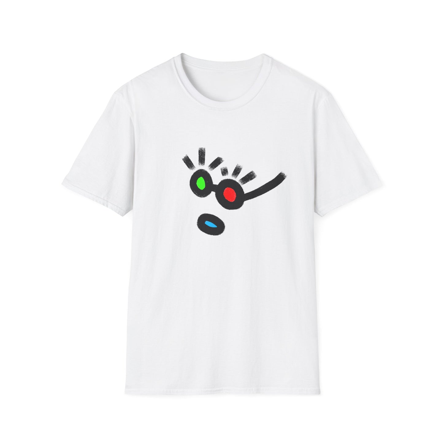 Minimalist Color Dot Face T-Shirt — Playful Abstract Graphic Tee