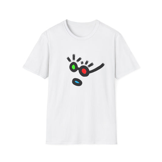 Minimalist Color Dot Face T-Shirt — Playful Abstract Graphic Tee