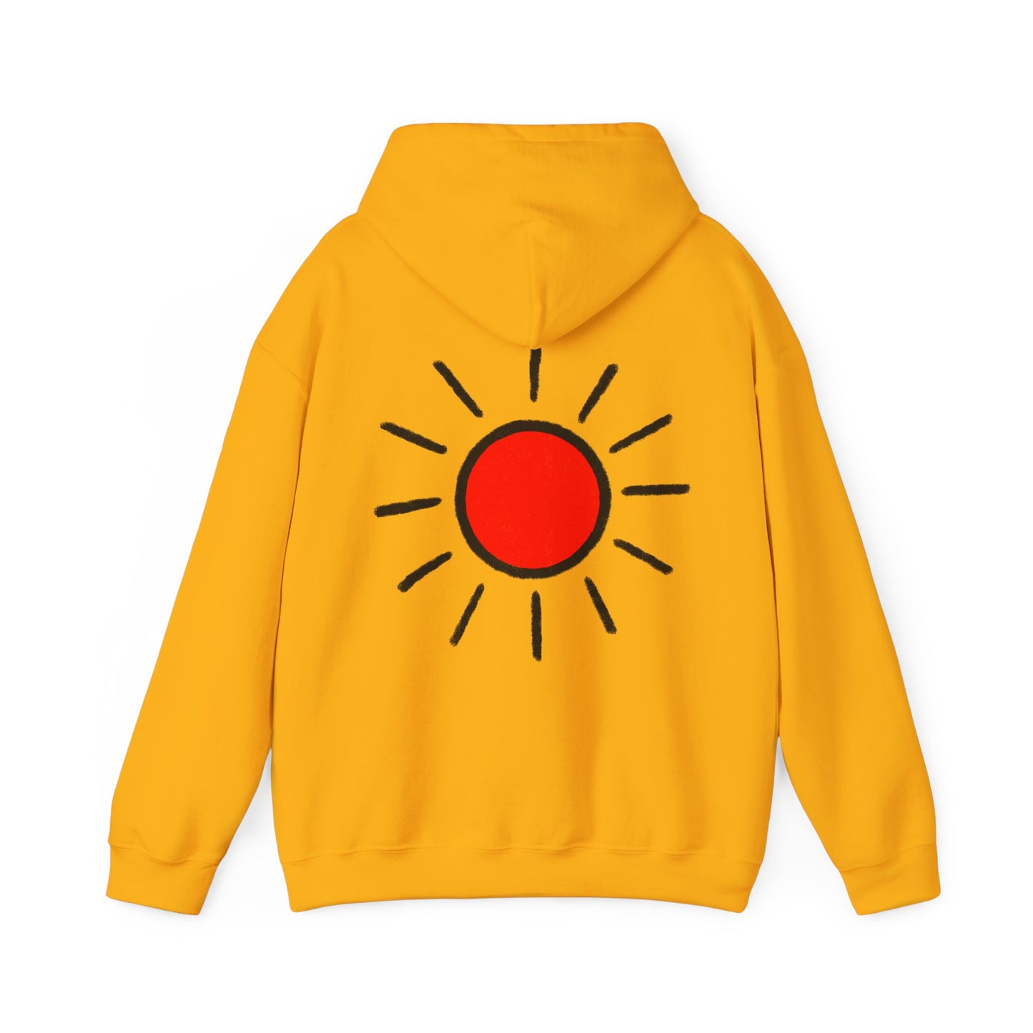 Sunshine Graphic Hoodie — Red Sun Illustration Back Print