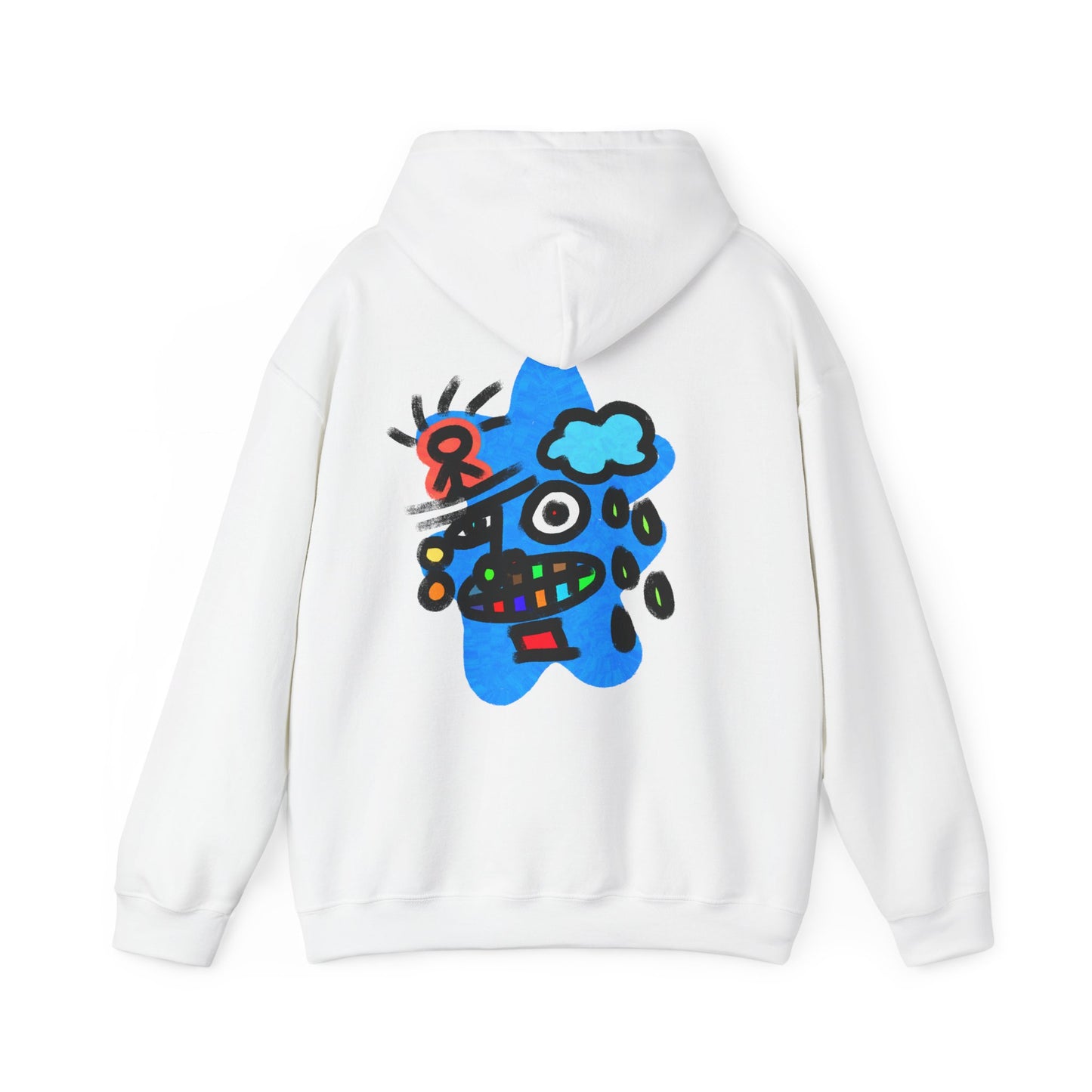 Abstract Street Art Hoodie — Colorful Cartoon Face Graphic Back Print