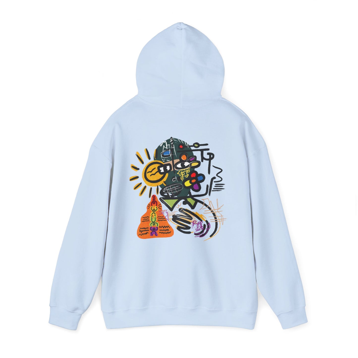 Abstract Colorblock Hoodie — “Mask On” Vibrant Graffiti Art Back Print