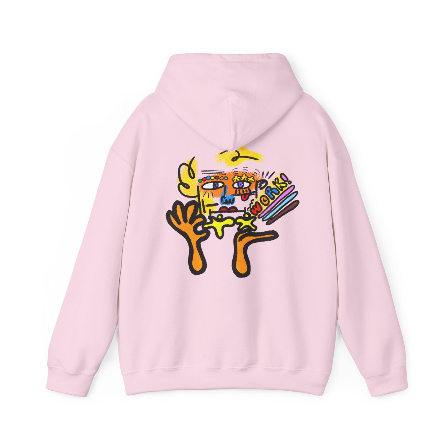 Abstract Face Art Hoodie — Colorful Surreal "No Worries" Graphic Pullover