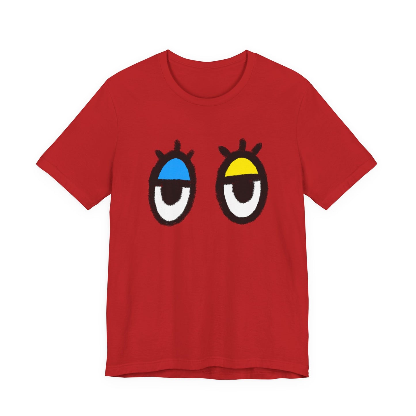 Drowsy Eyes Graphic Tee — Blue & Yellow Eyelid Cartoon T-Shirt