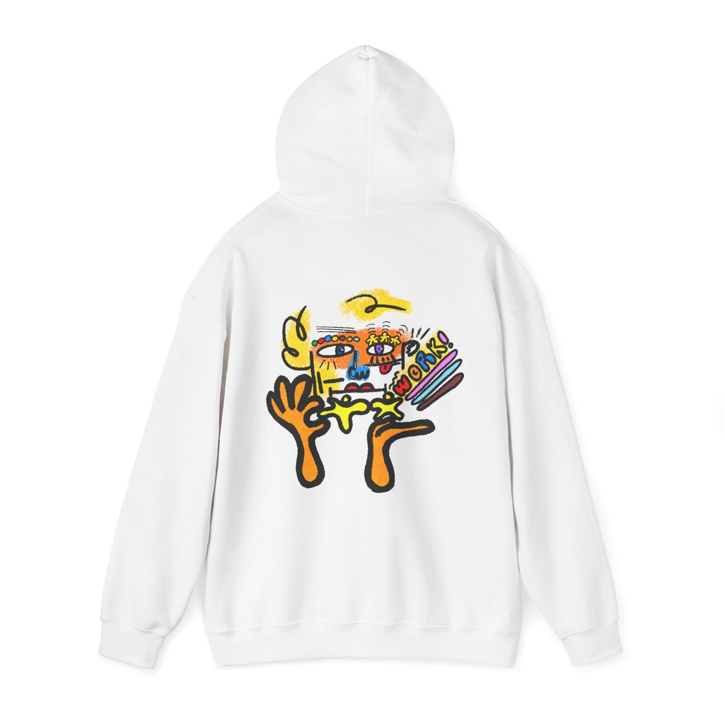 Abstract Face Art Hoodie — Colorful Surreal "No Worries" Graphic Pullover