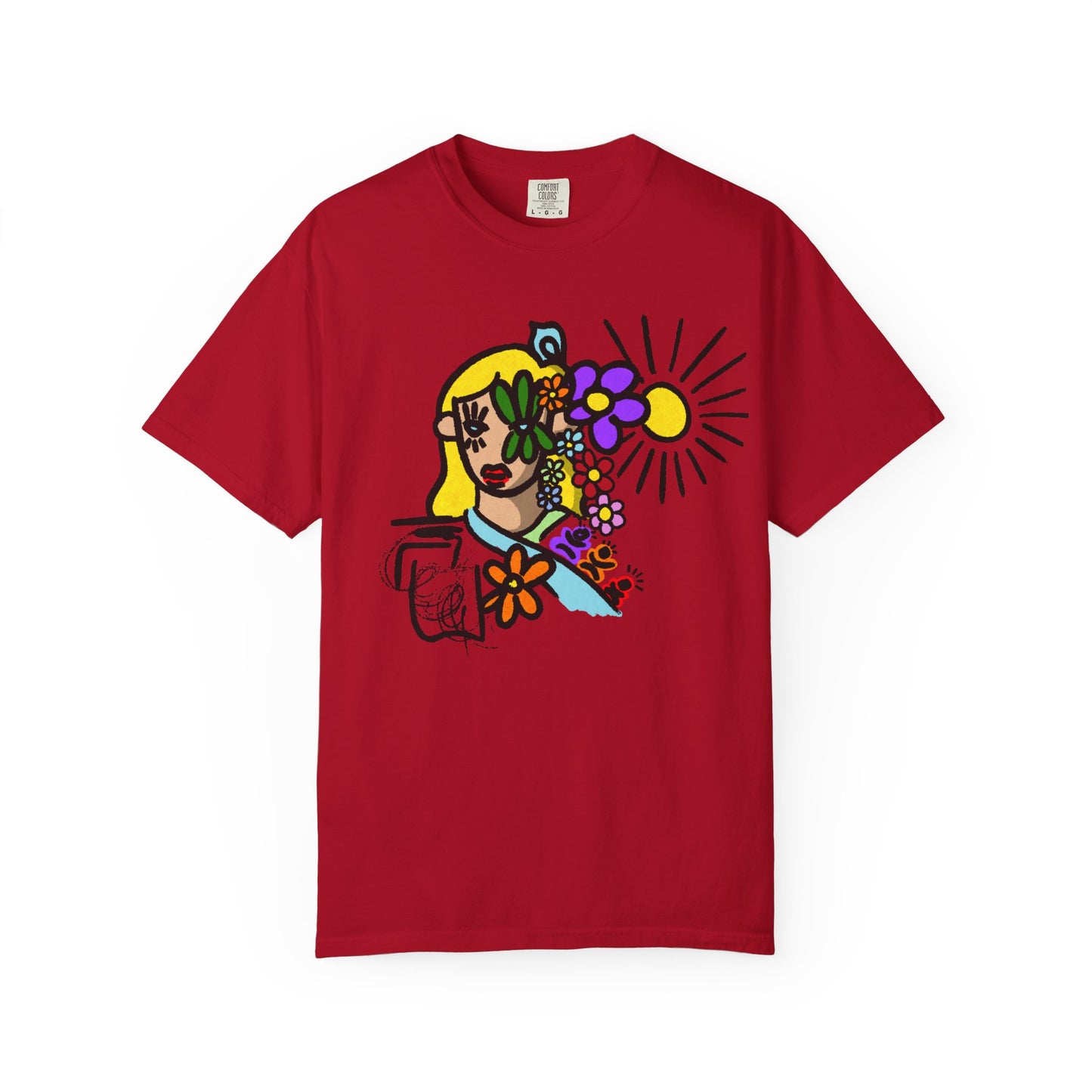 Floral Sunface T-Shirt — Colorful Abstract Flower Portrait Tee