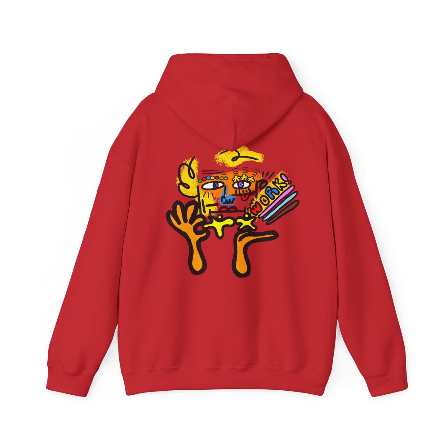 Abstract Face Art Hoodie — Colorful Surreal "No Worries" Graphic Pullover
