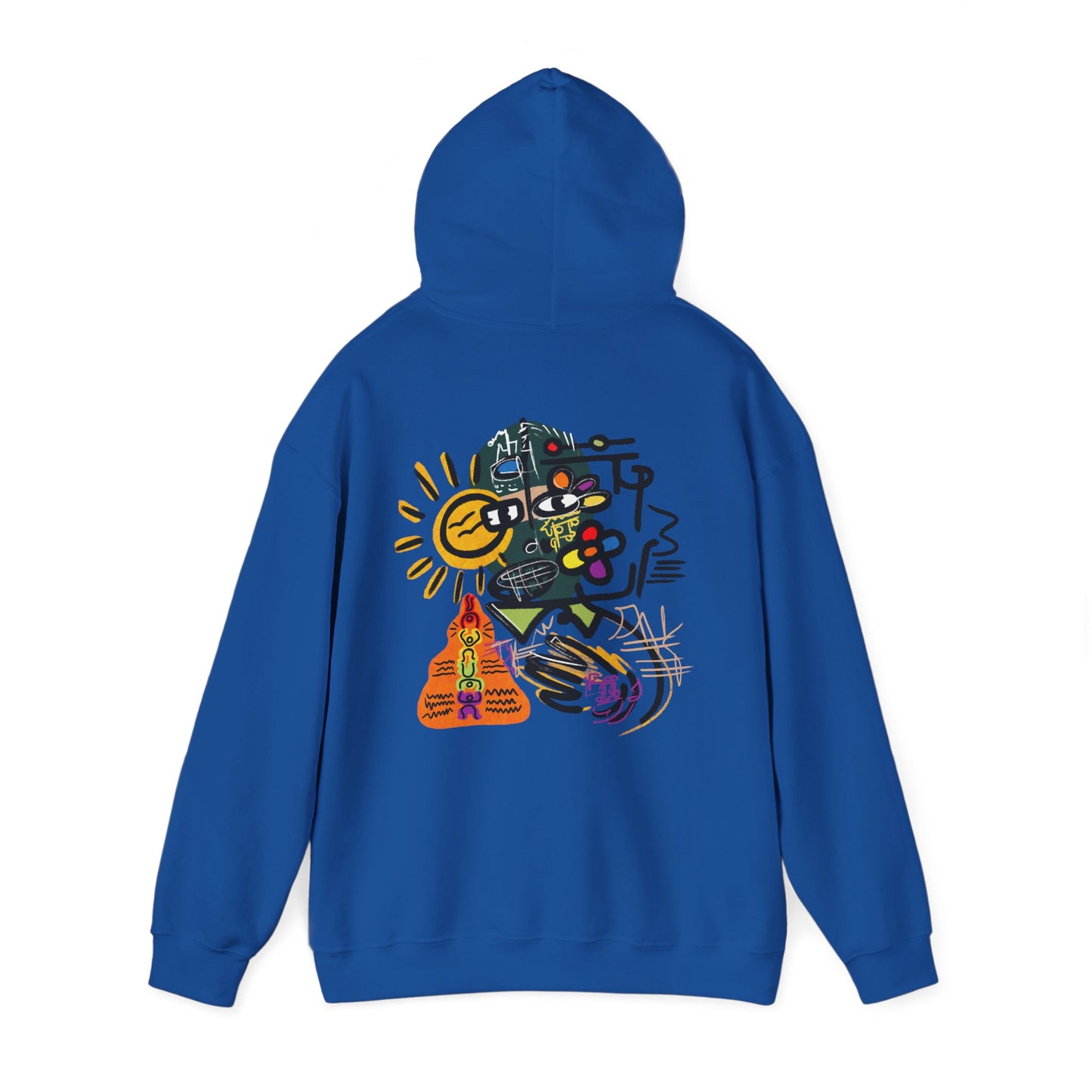 Abstract Colorblock Hoodie — “Mask On” Vibrant Graffiti Art Back Print