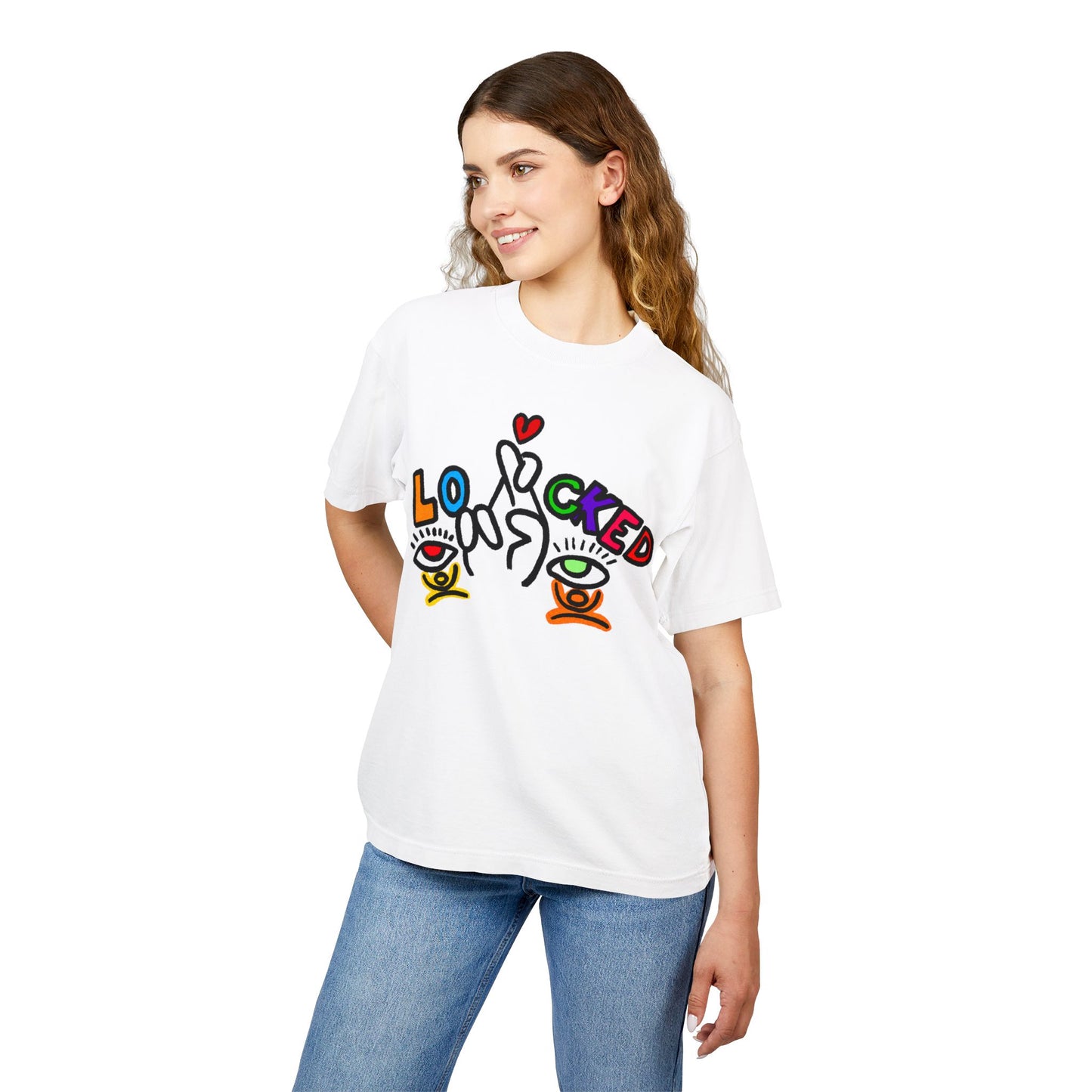 Love Locked Graphic Tee — Colorful Street Art Heart & Eyes Design