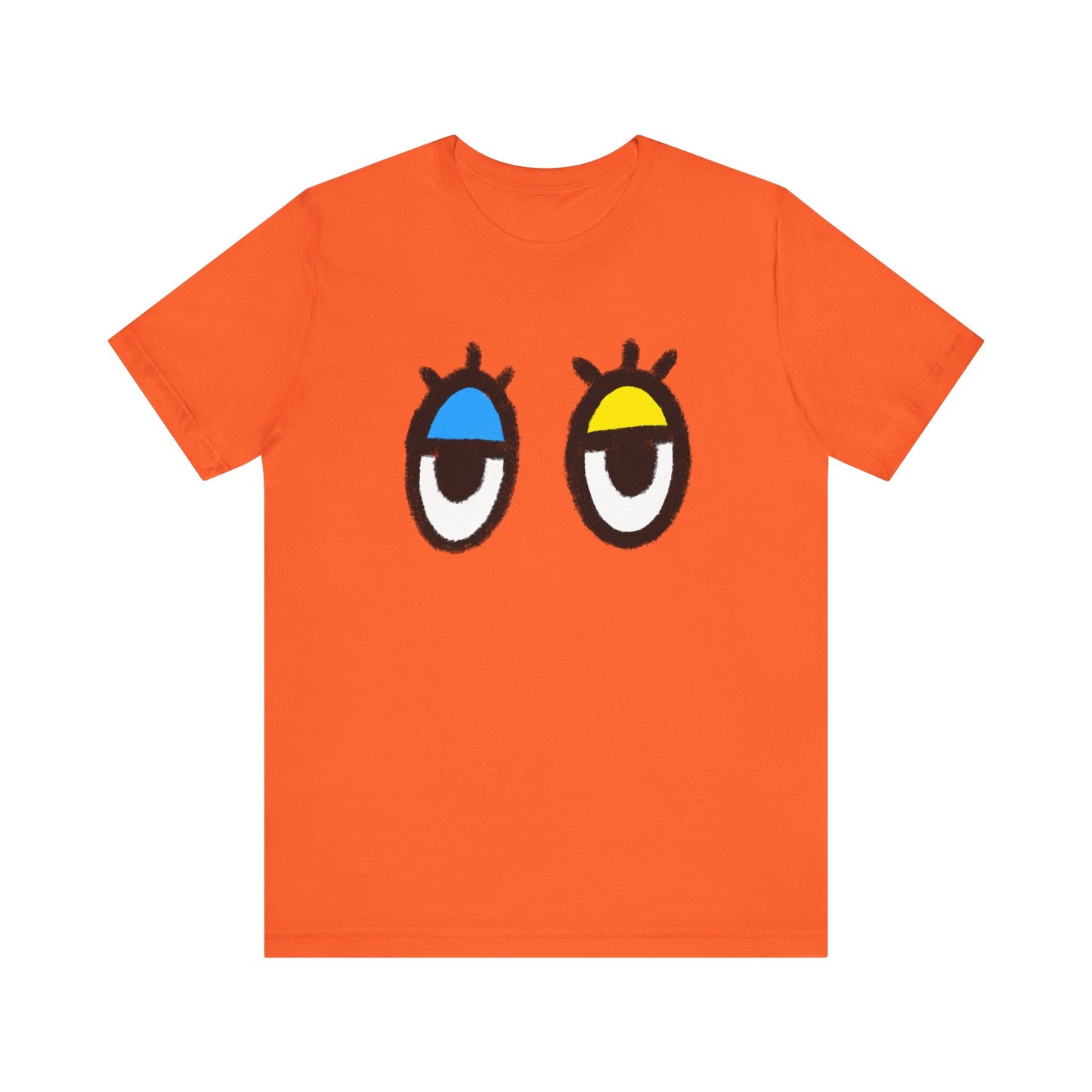 Drowsy Eyes Graphic Tee — Blue & Yellow Eyelid Cartoon T-Shirt