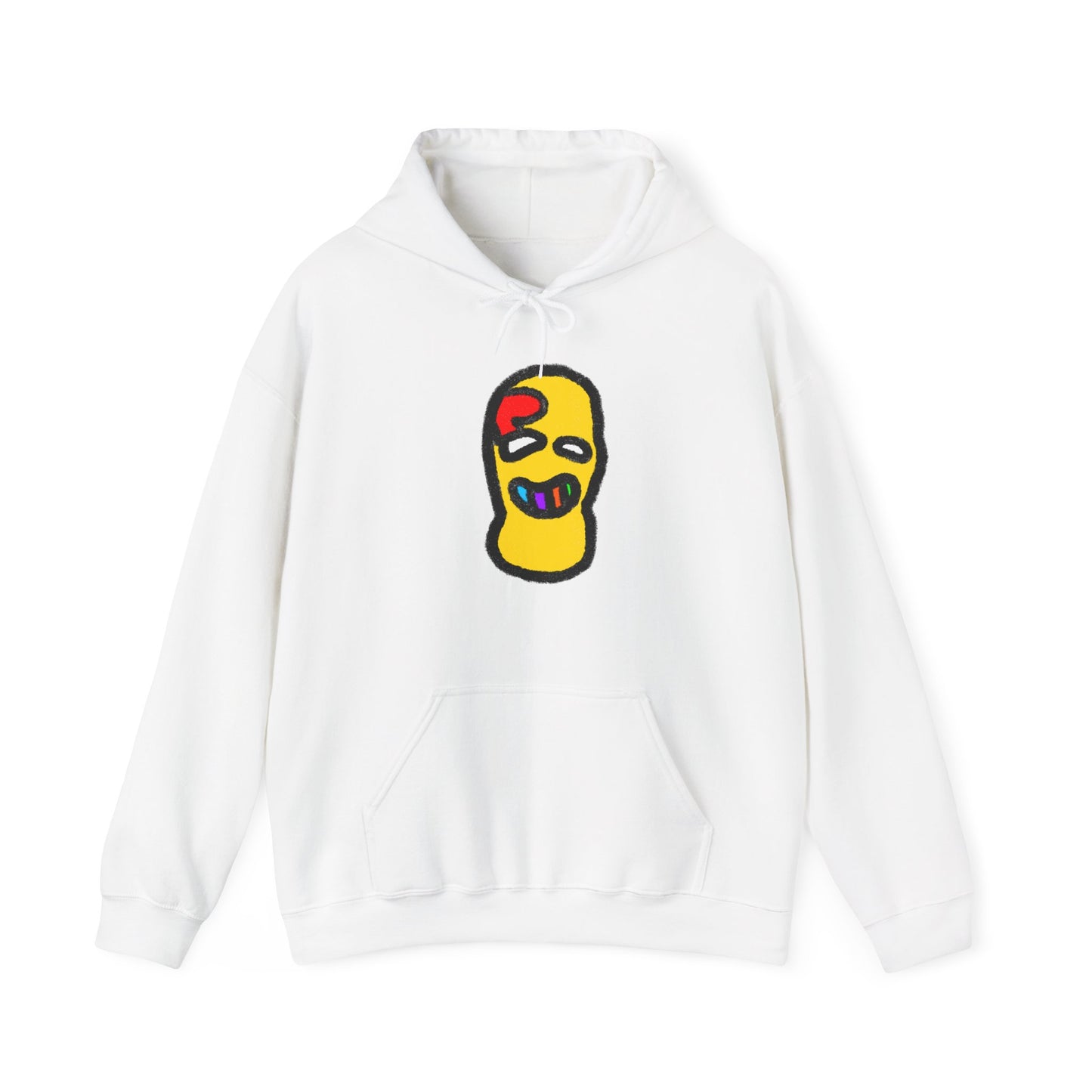 Skull Mask Hoodie — Playful Yellow Graffiti Face Pullover