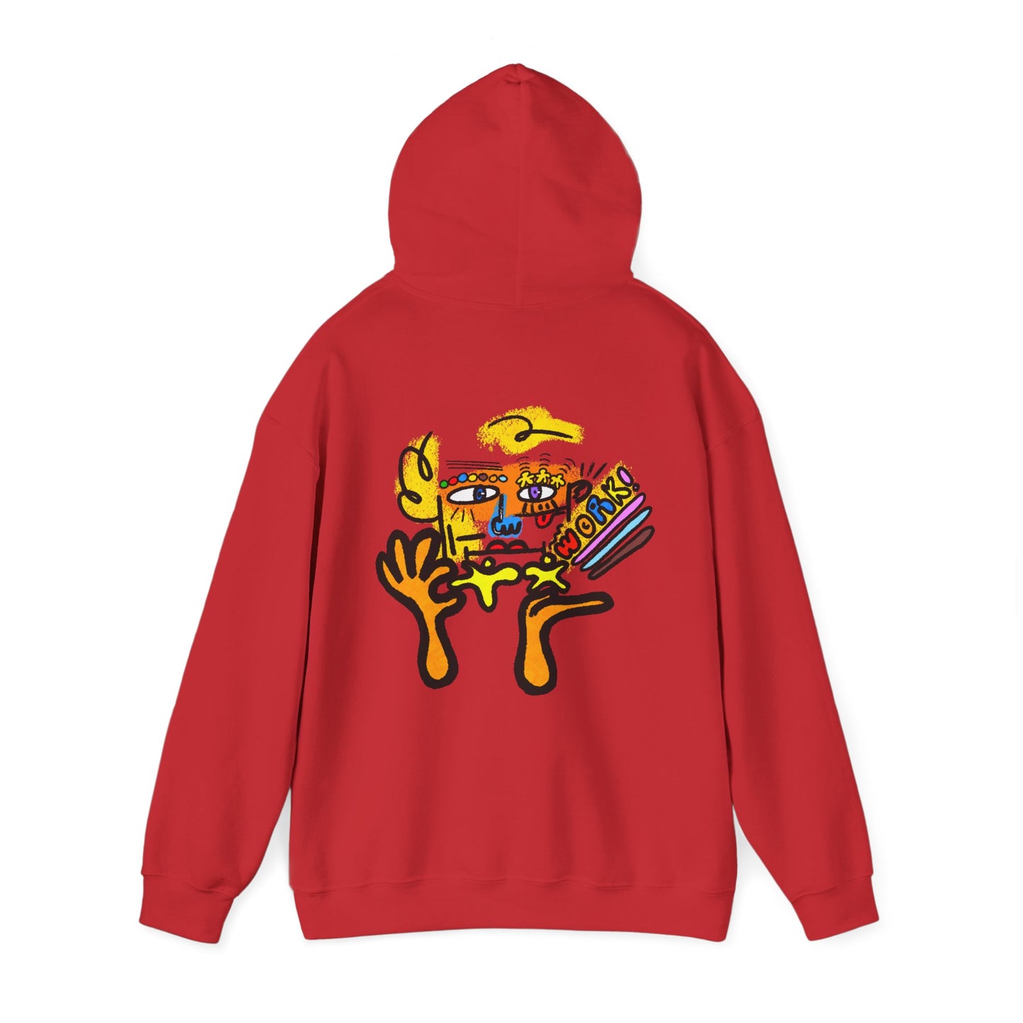 Abstract Face Art Hoodie — Colorful Surreal "No Worries" Graphic Pullover