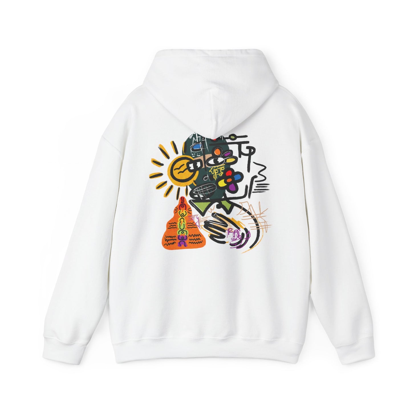 Abstract Colorblock Hoodie — “Mask On” Vibrant Graffiti Art Back Print
