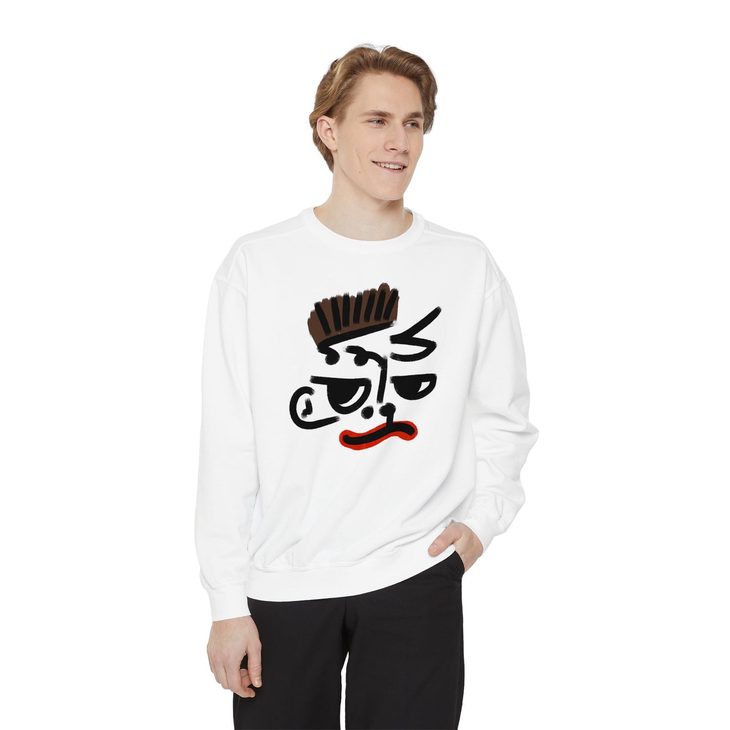 Abstract Face Sweatshirt — Minimalist Doodle Graphic Crewneck