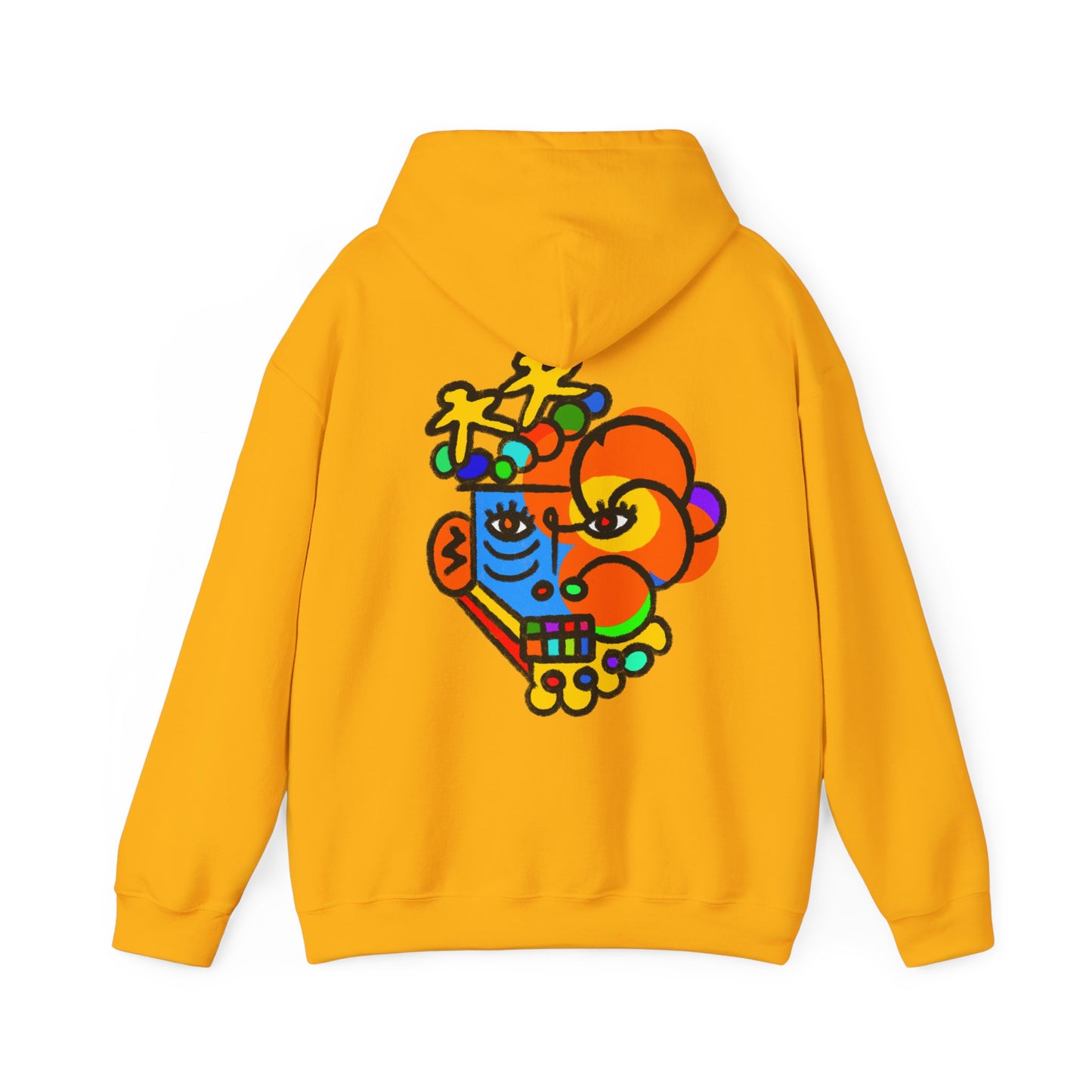 Abstract Colorful Heart Hoodie — Vibrant Pop Art Floral Back Graphic