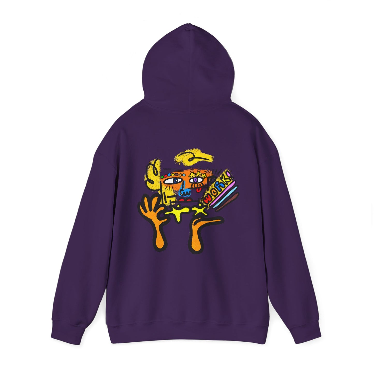 Abstract Face Art Hoodie — Colorful Surreal "No Worries" Graphic Pullover