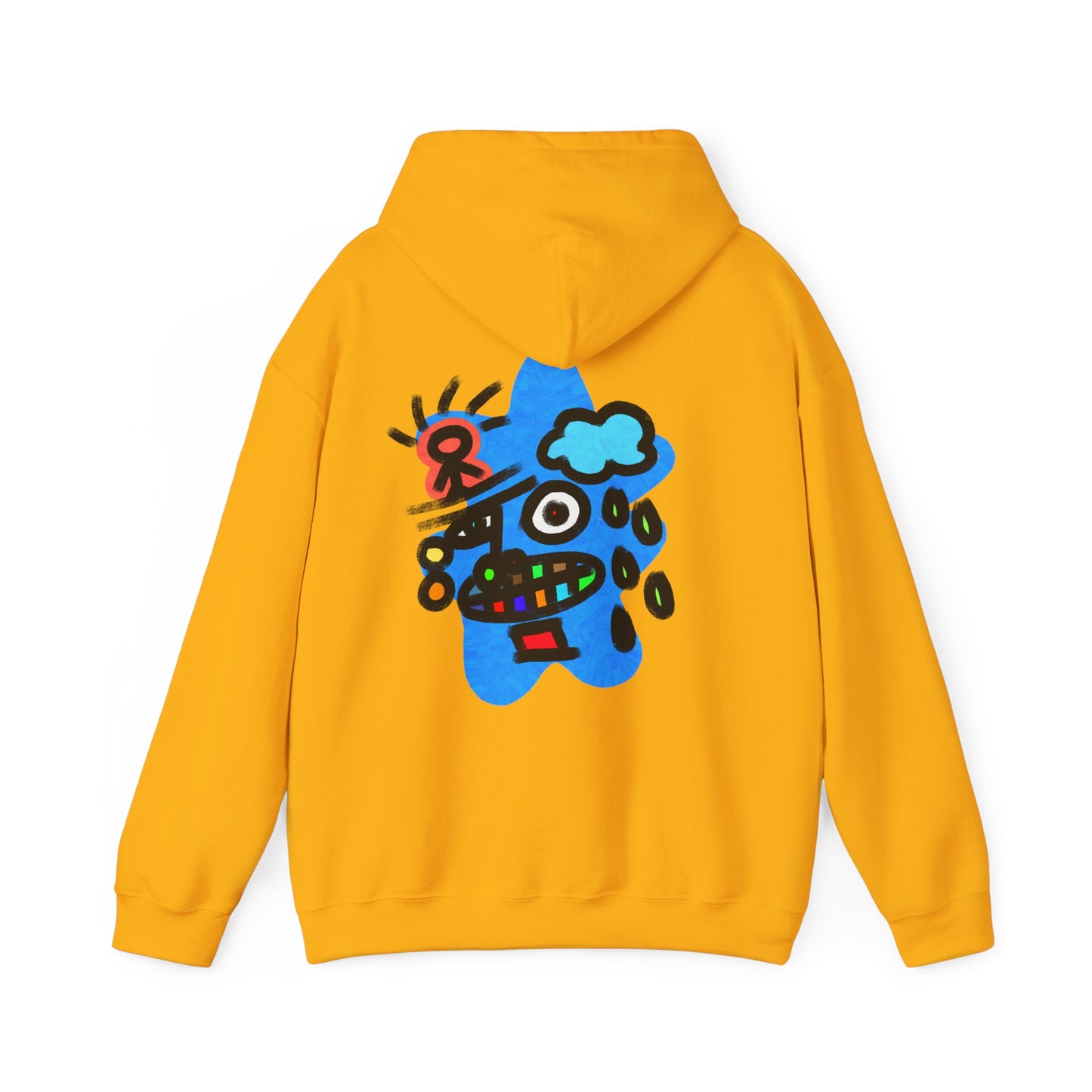 Abstract Street Art Hoodie — Colorful Cartoon Face Graphic Back Print