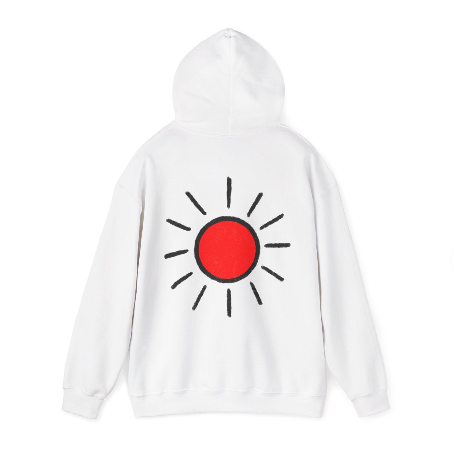 Sunshine Graphic Hoodie — Red Sun Illustration Back Print