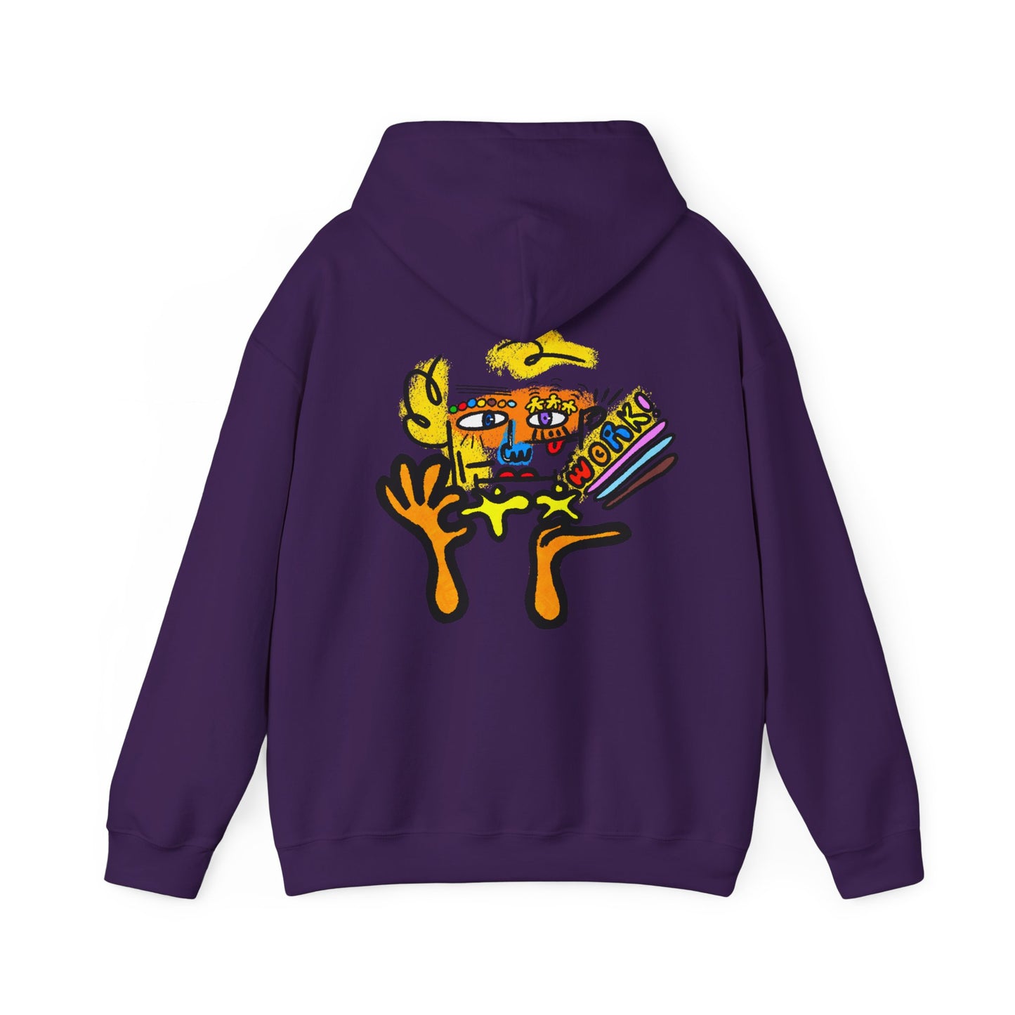 Abstract Face Art Hoodie — Colorful Surreal "No Worries" Graphic Pullover