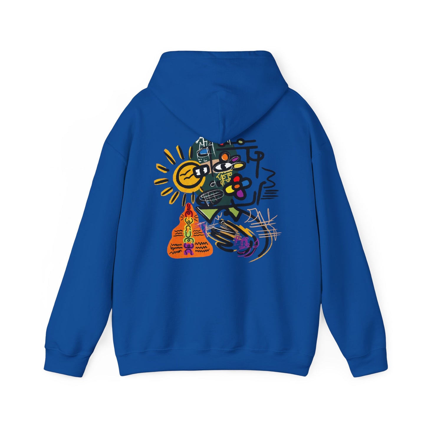 Abstract Colorblock Hoodie — “Mask On” Vibrant Graffiti Art Back Print