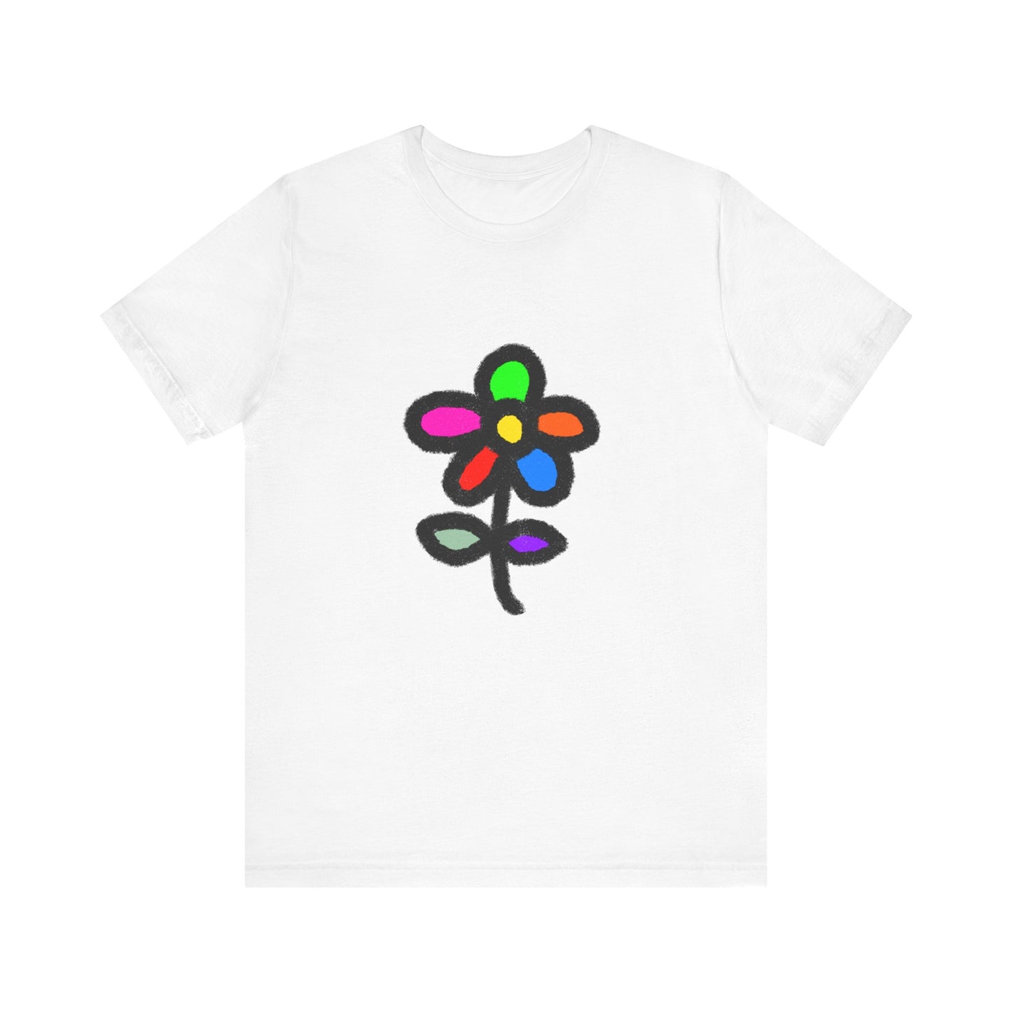 Rainbow Doodle Flower T-Shirt — Colorful Hand-Drawn Floral Tee