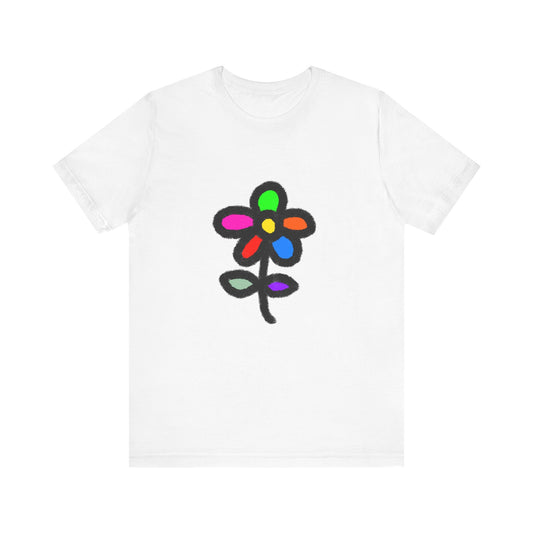 Rainbow Doodle Flower T-Shirt — Colorful Hand-Drawn Floral Tee
